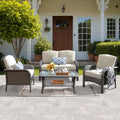 ovios 4-Piece Patio Furniture Set, Outdoor Wicker Sofa with Chairs Coffee Table, High Back Rattan Couch Loveseat with Comfy Cushions for Porch Yard Deck, Beige