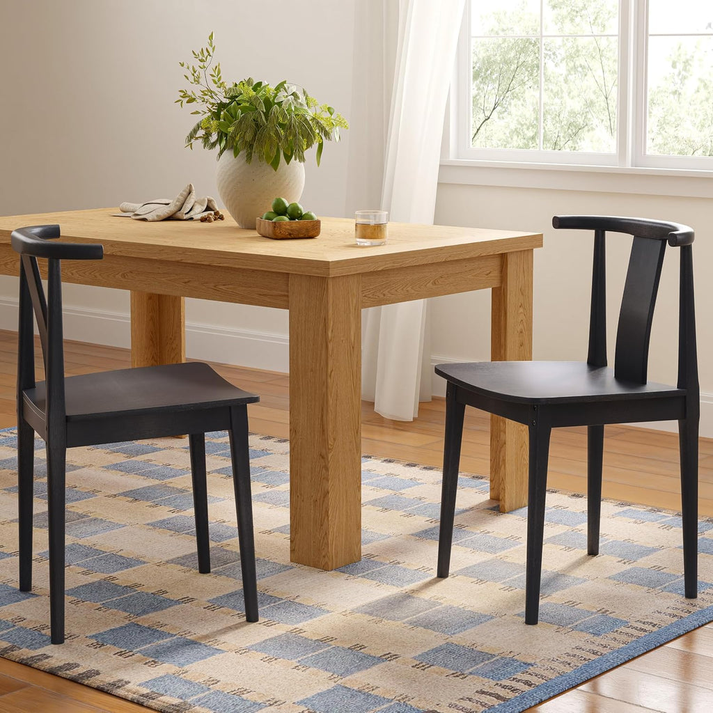 EYYTHUNG Wood Dining Chairs Set of 4, Farmhouse Kitchen Chairs with Curved Back, Modern Mid Century Wishbone Dining Chairs for Dining Room, Kitchen, Black