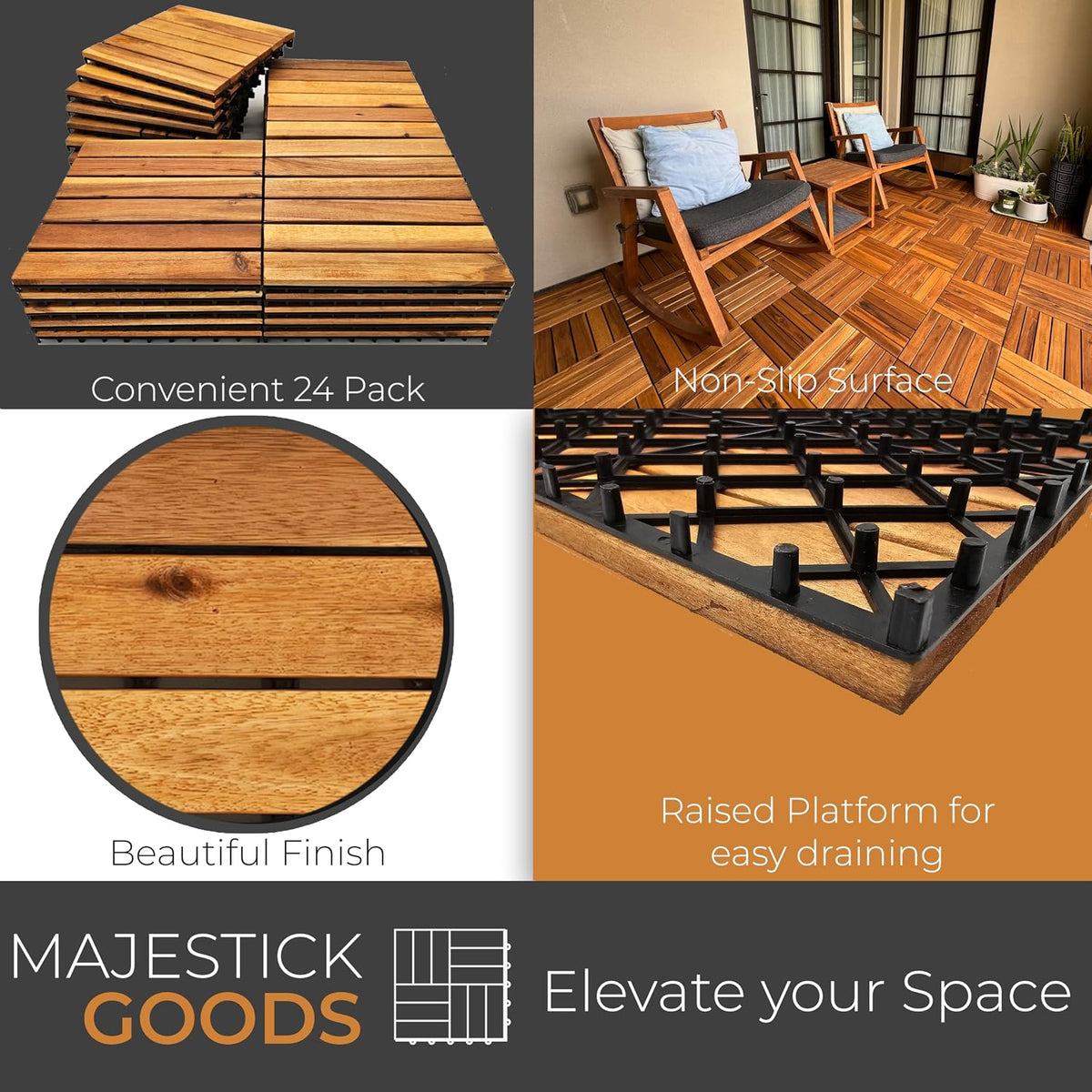 majestick goods 24-pack long slat acacia wood interlocking shown in use