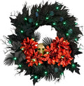 National Tree Company, 24inch Artificial Boo-Tiful Halloween Wreath with Orange Florals and White Skull, 30 Green LED Lights