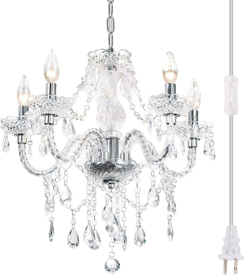 PAPAYA Plug-in 5 Light Crystal Hanging Pendant Lights Acrylic Chandelier
