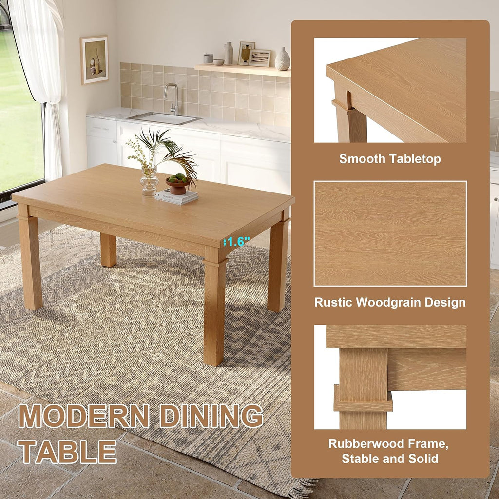 P PURLOVE 6 Piece Dining Table Set, Wood Rectangle Kitchen Table with 4 Upholstered Chairs 1 Bench for Dining Room and Living Room (Natural)