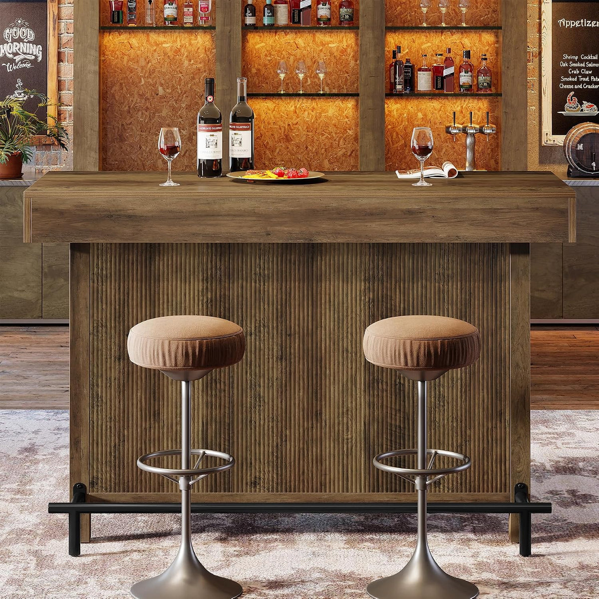 Tribesigns 57.48" Bar Table with Metal Footrest and 2-Tier Storage Shelves