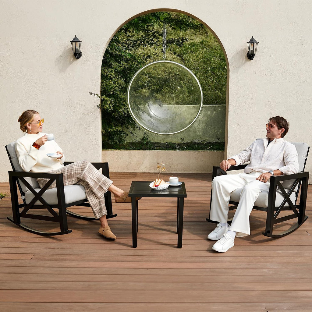 NATURAL EXPRESSIONS 3 Piece Patio Rocking Bistro Set, 6.5'' Thick Cushions