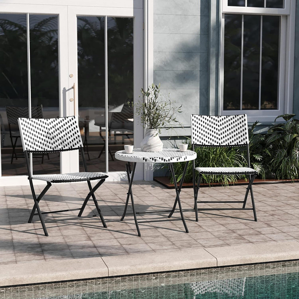 EMMA + OLIVER Black/White Three Piece Folding Bistro Set