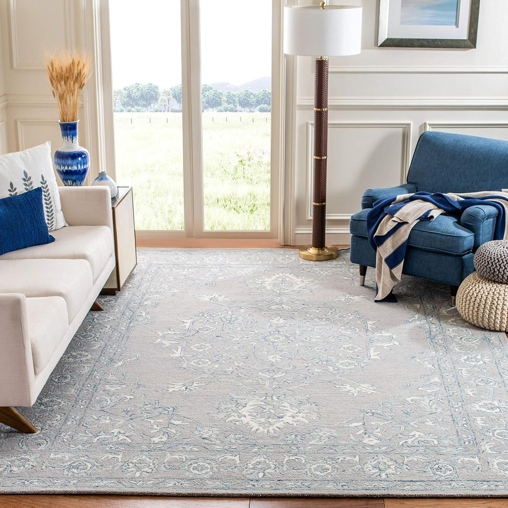 SAFAVIEH Micro-Loop Collection Area Rug - 10' x 14', Light Grey & Ivory, Handmade Shabby Chic Wool, Ideal for High Traffic Areas in Living Room, Bedroom (MLP504F)