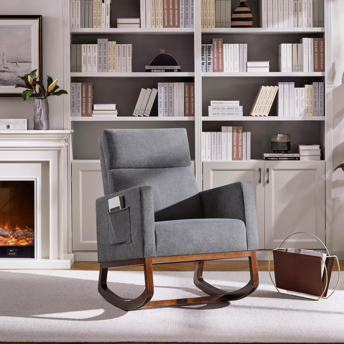 Yaheetech 28in Wide Padded High Back Glider Rocking Chair, Gray Polyester