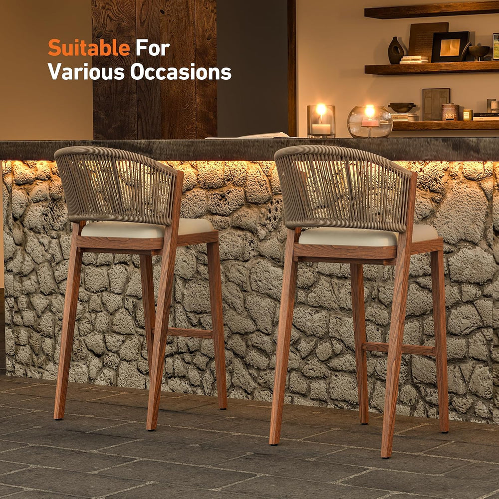Modern Shade Chatham Outdoor Bar Stools Set of 2 with Rope Woven Backrest, Po...