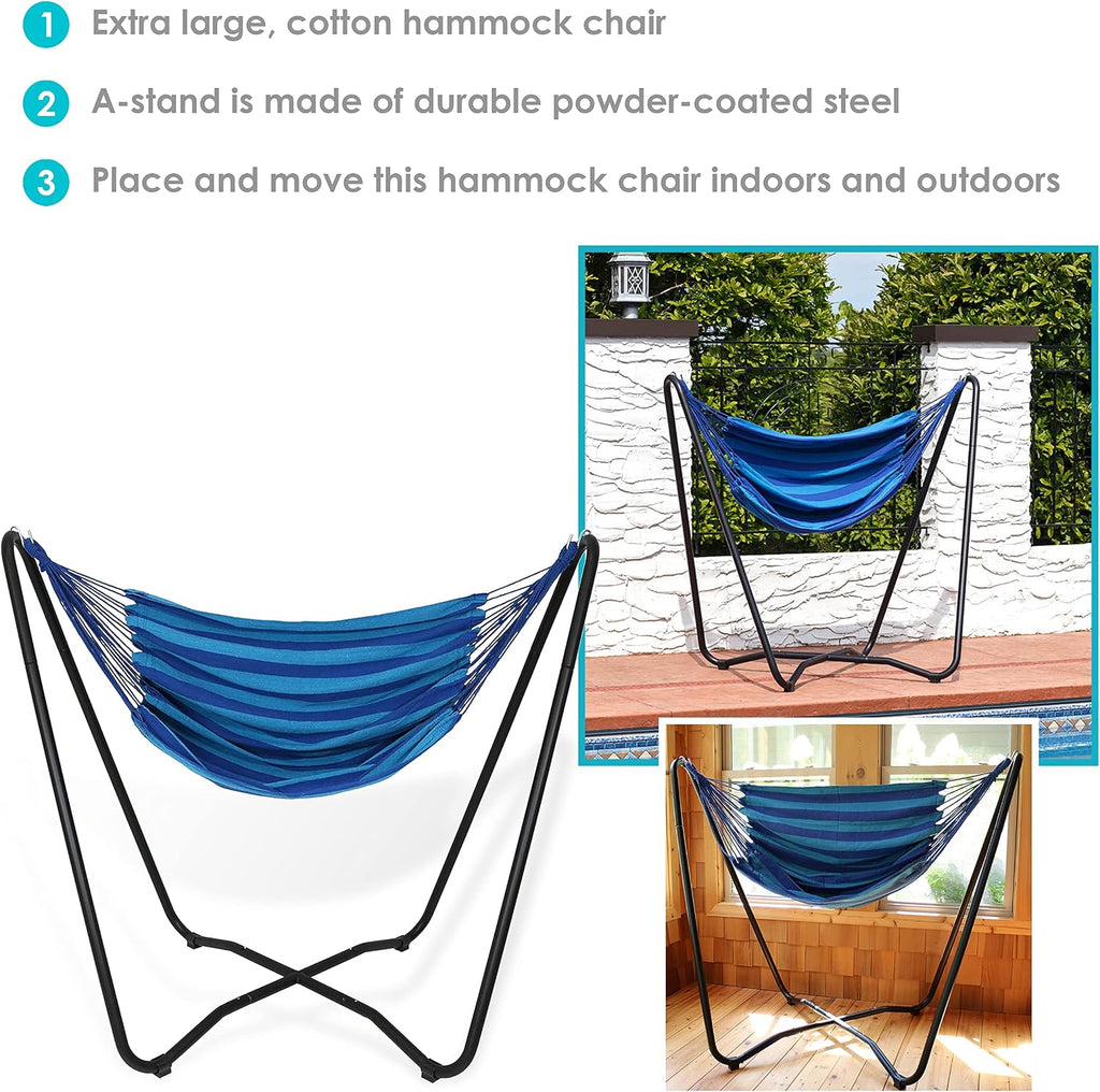 Sunnydaze Hanging Hammock Chair with Stand, Beach Oasis