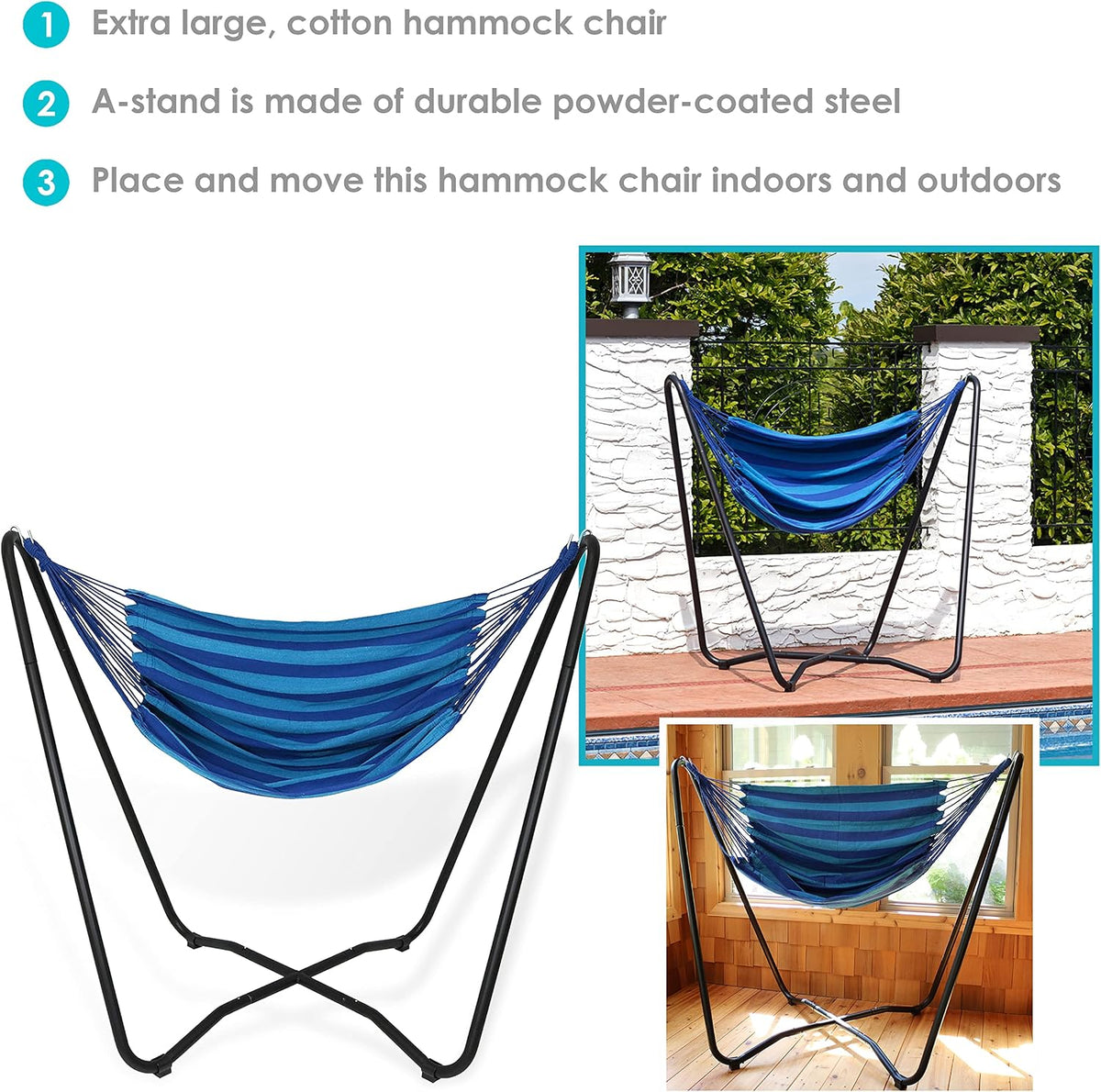 Sunnydaze Hanging Hammock Chair with Stand, Beach Oasis