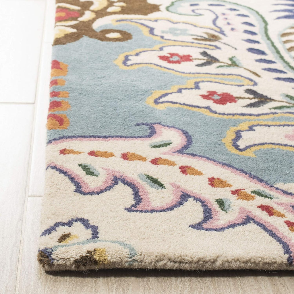 SAFAVIEH Area Rug 8x10 - Bella Collection - Large - Ivory & Teal, Handmade Wool, Boho Design, Ideal for Living Room, Bedroom, Office, Dining Space (BEL118A)