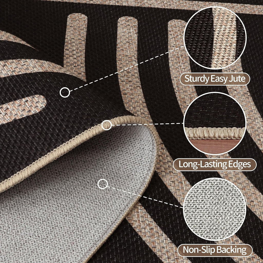 Easy Jute 6x9 Black Outdoor Patio Rug Machine Washable Boho Carpet