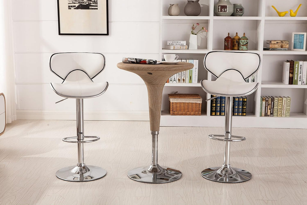 Roundhill Furniture Masaccio Cushioned Leatherette Upholstery Airlift Adjustable Swivel Barstool with Chrome Base, Set of 2, White