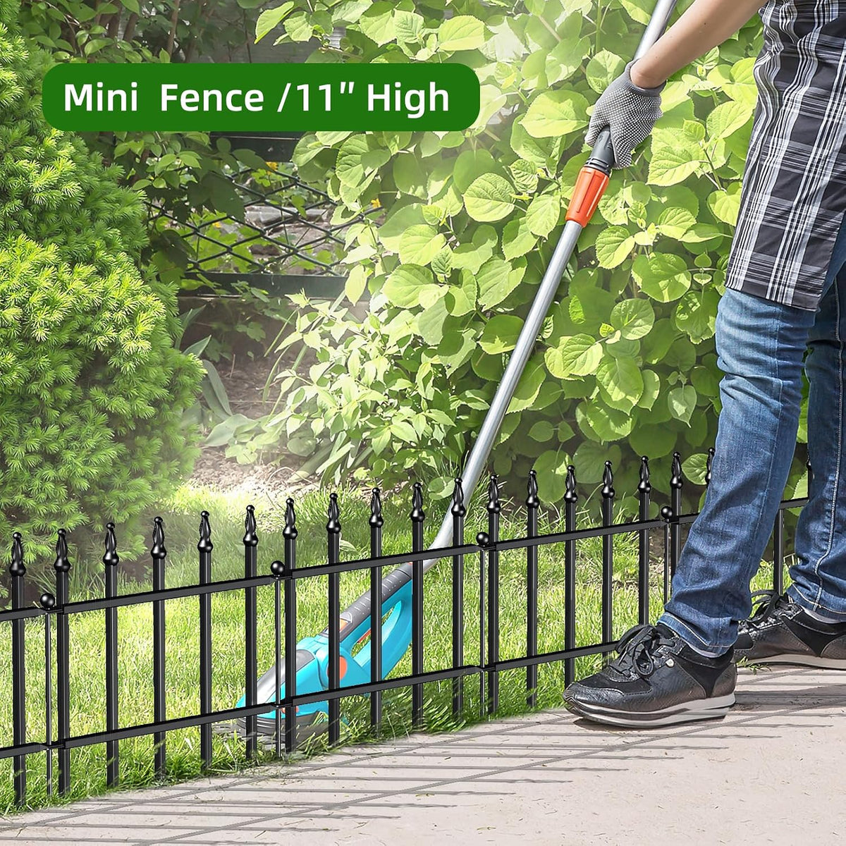 Decorative Metal Garden Fence 11" x 6', Small Fence Border with Stakes