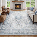 FMFUNCTEX 8x10 Washable Blue Neutral Vintage Large Area Rug for Living Room
