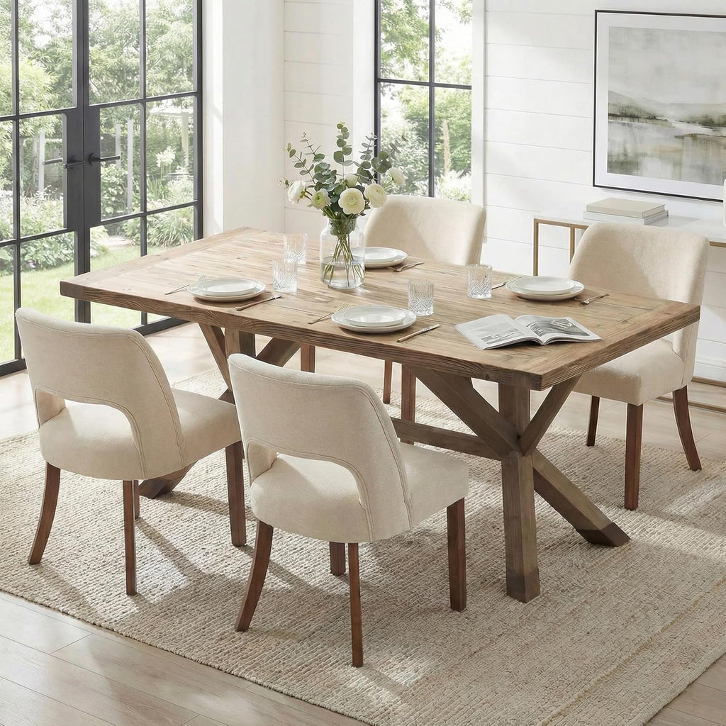 keoni Wooden Dining Chairs Set of 2 with Rubberwood Legs and Open Back