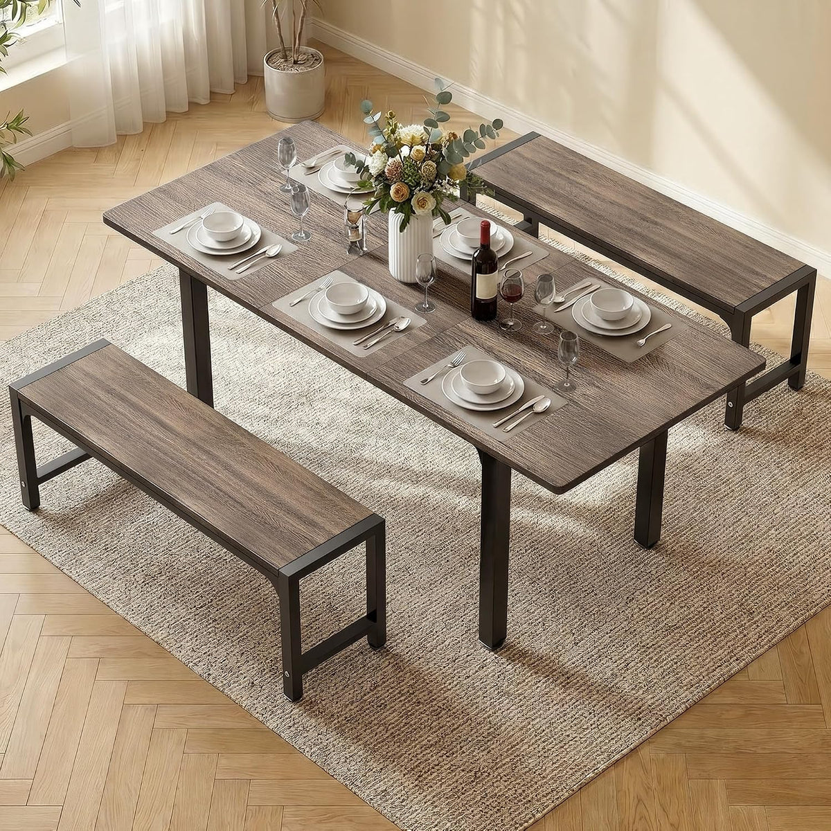 Ahomly 63“ Extendable Dining Table Set with 180° Smart-Flip Pivot, Gray