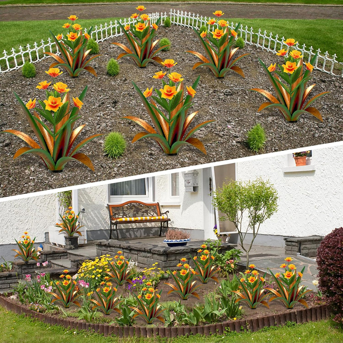 TOMBABY Huge Metal Agave Plants Outdoor Decoration Outdoor Garden Decorated with Flowers Mexican Yard Art Plant Garden Gift (Green 2 Pack)