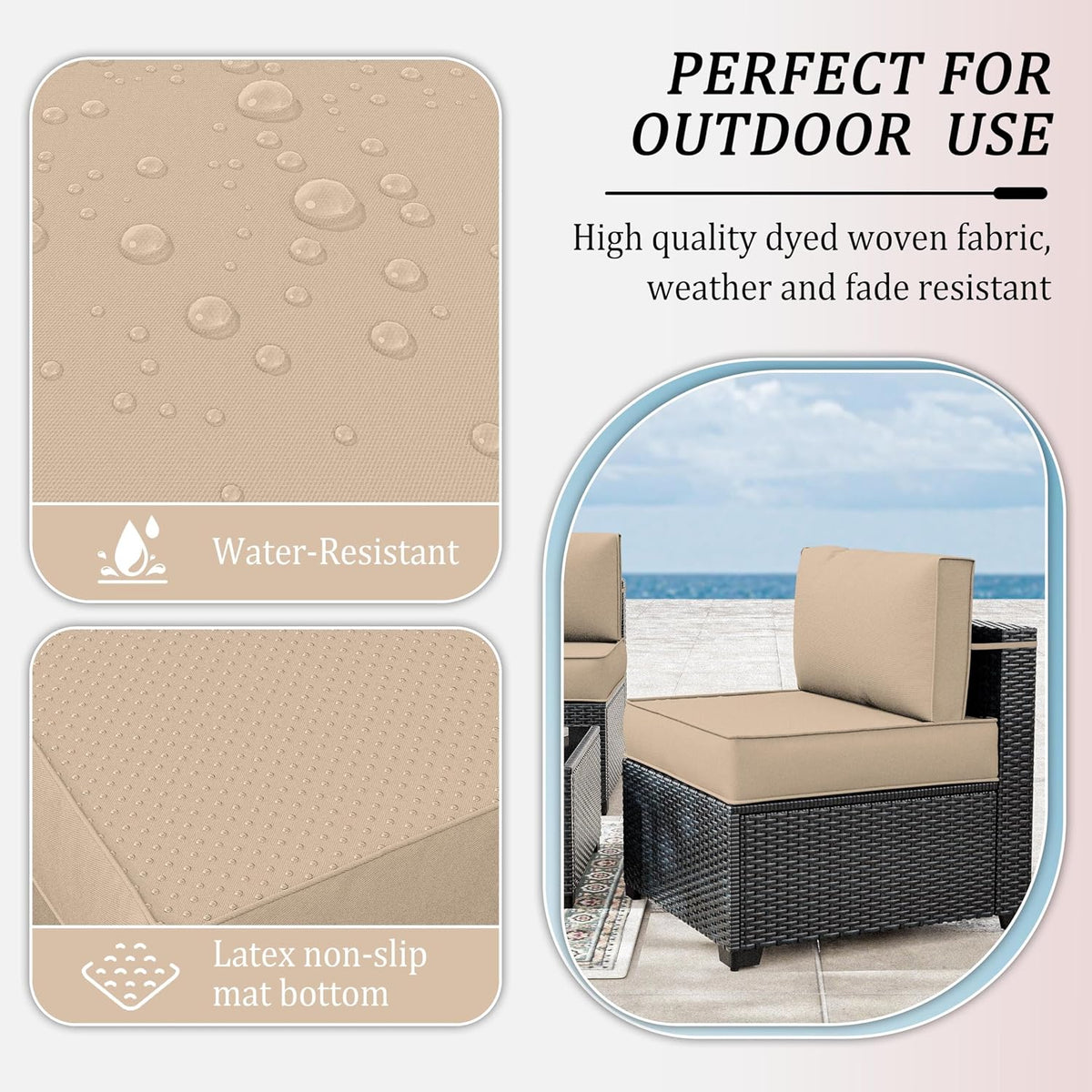 outdoor patio cushion covers, replaceable waterproof furniture covers, side view