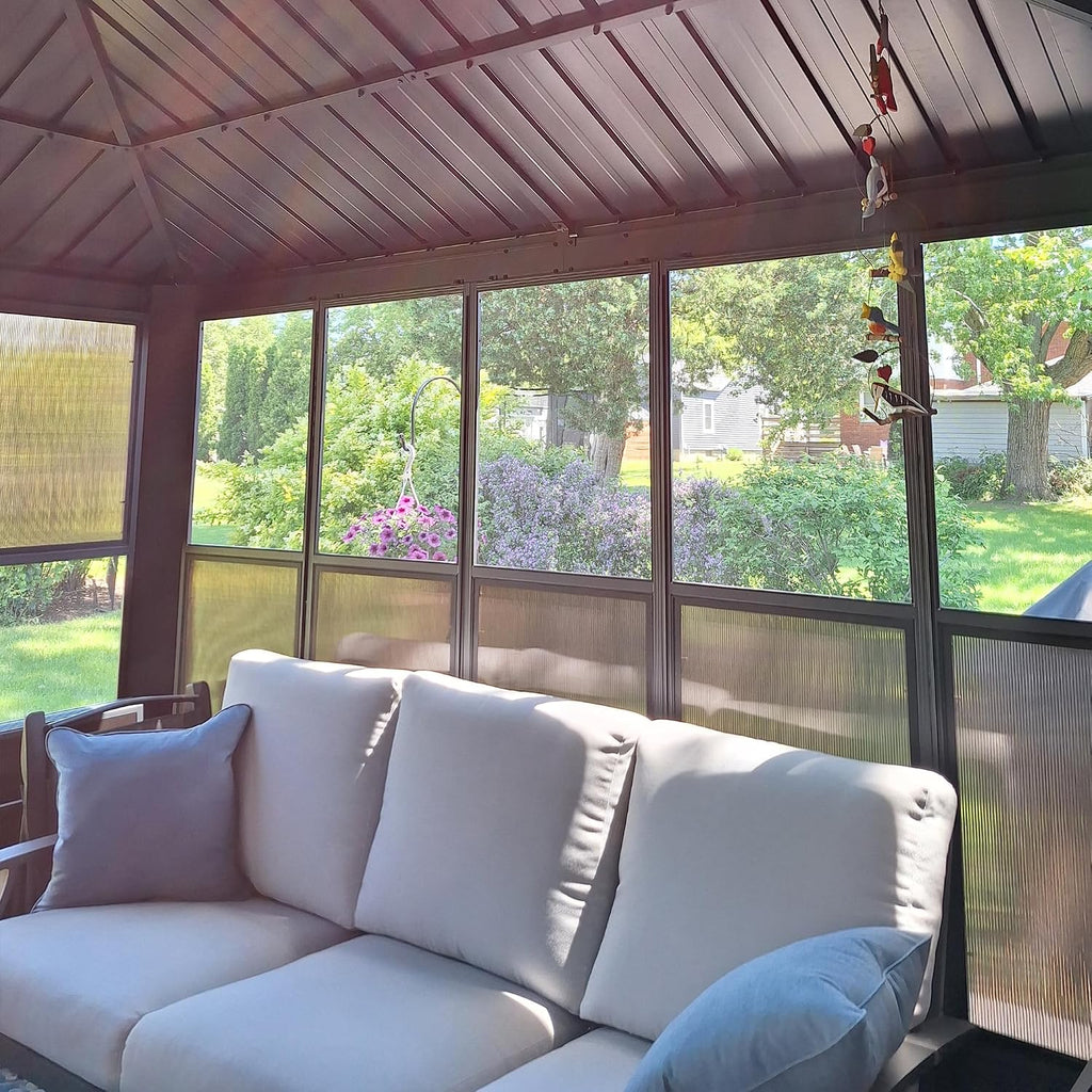 PURPLE LEAF Extended Solarium 12' x 24' 4 Season Screened Gazebo, Grey