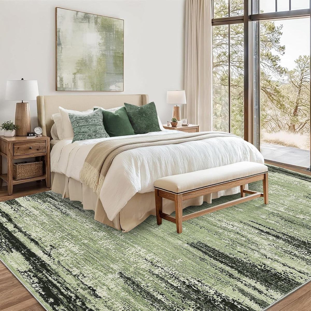 Garvee 8x10 Rugs for Living Room Modern Abstract Striped Rug, Green