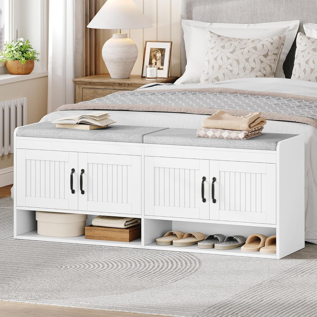 Hzuaneri 55.1" Shoe Storage Bench, Shoe Bench with 4 Doors & Padded Cushion