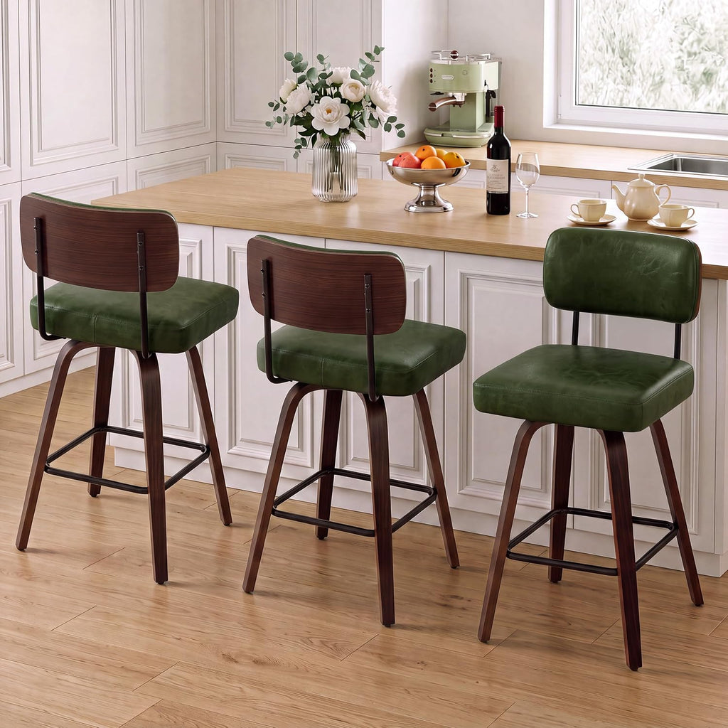 Swivel Bar Stools Set of 2, 26.7" Upholstered Counter Height Bar Chairs