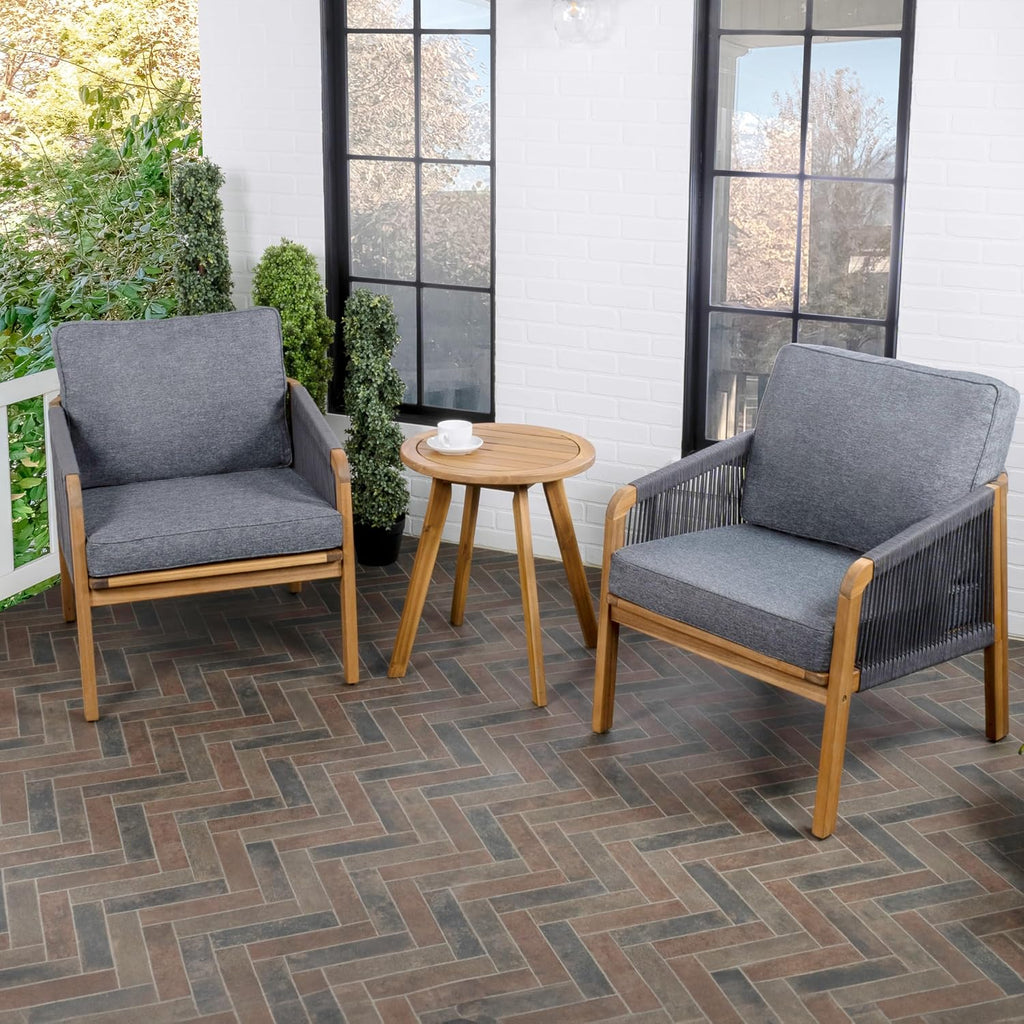 JONATHAN Y Aveiro 3-Pc Acacia Patio Conversation Set, Teak Brown/Gray