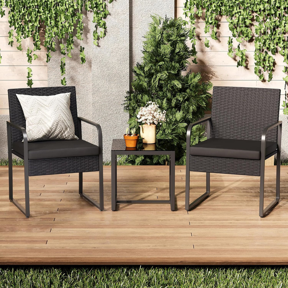 Gizoon 3 Pieces Patio Furniture Sets, Outdoor Rattan Conversation