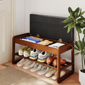 Shoe Rack Bench with Flip-Top Storage, Solid Rubberwood 2-Tier Shoe Organizer with Cushion, Wooden Shoe Stand for Entryway, Mudroom, Hallway, Closet, Front Door Entrance, Foyer