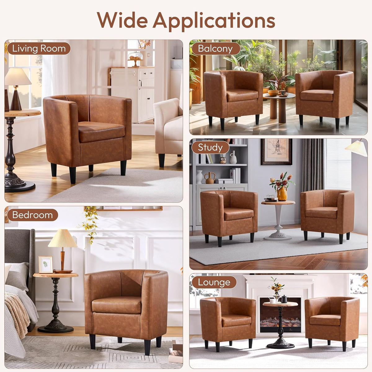 Yaheetech Barrel Accent Chairs Set of 2, Modern Armchairs, Brown