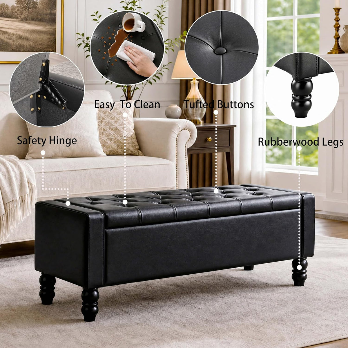 50 inch faux leather storage ottoman bench for, package contents
