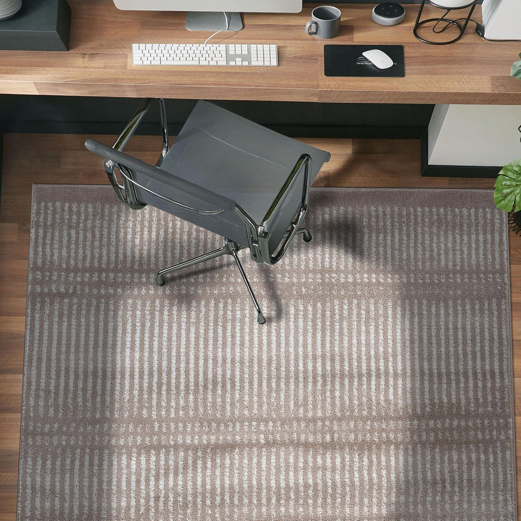 Rugshop Contemporary Stripe Lines High Traffic Area Rug Beige 5' x 7'