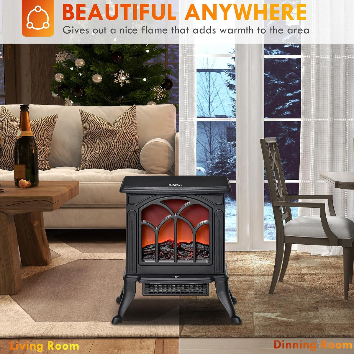 HOMCOM 17" Freestanding Electric Fireplace Stove Heater 750W/1500W Black