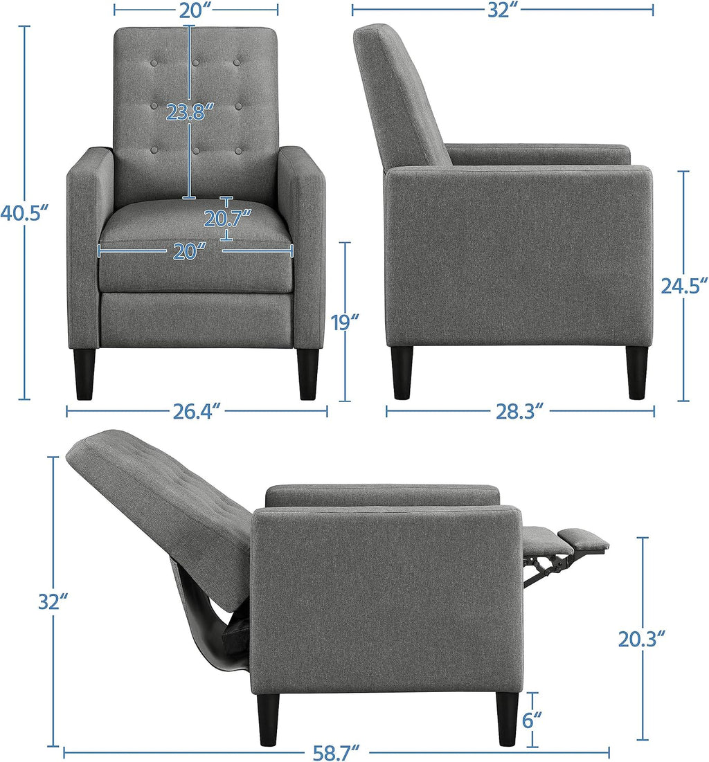 Yaheetech Fabric Recliner Chair Tufted Upholstered Single Sofa Gray