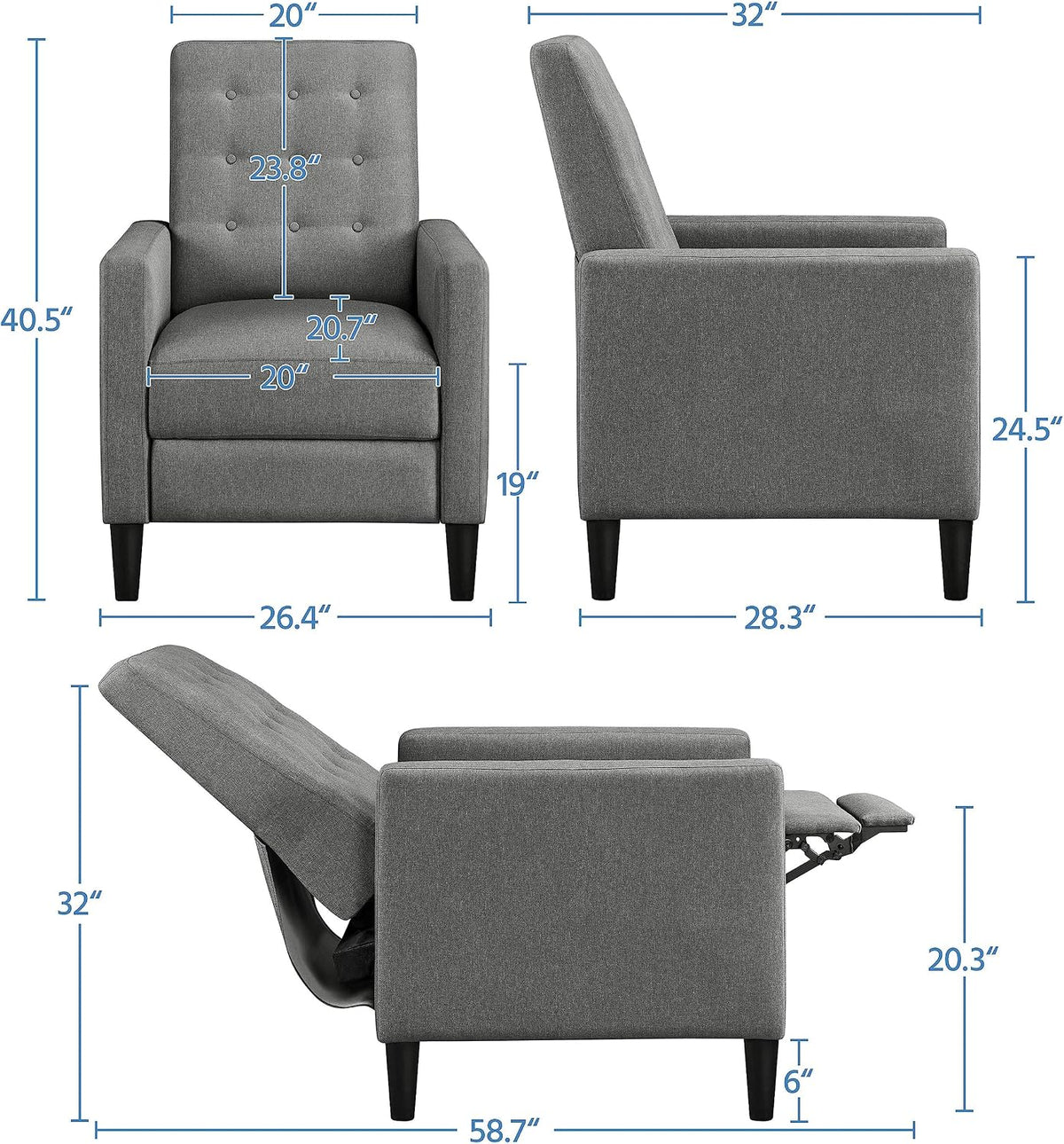Yaheetech Fabric Recliner Chair Tufted Upholstered Single Sofa Gray