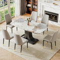 Modern Dining Table Set for 6, Marble Kitchen Table Chair Set for 6, Rectangular Kitchen Table with 6 Pu Leather Upholstered Chair for Dining Room (White with 6 Light Grey Chairs)
