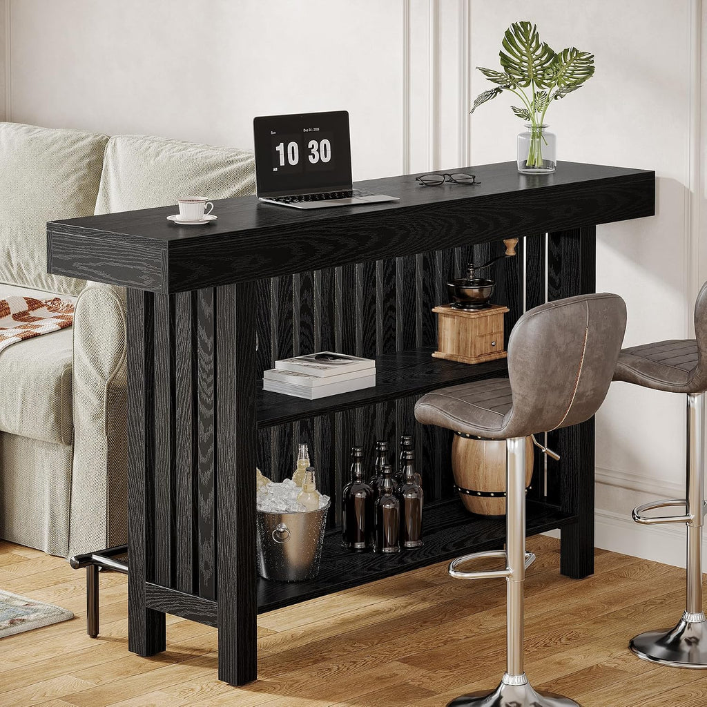 Tribesigns 63" Large Bar Table, Black Counter Height Table with Footrest