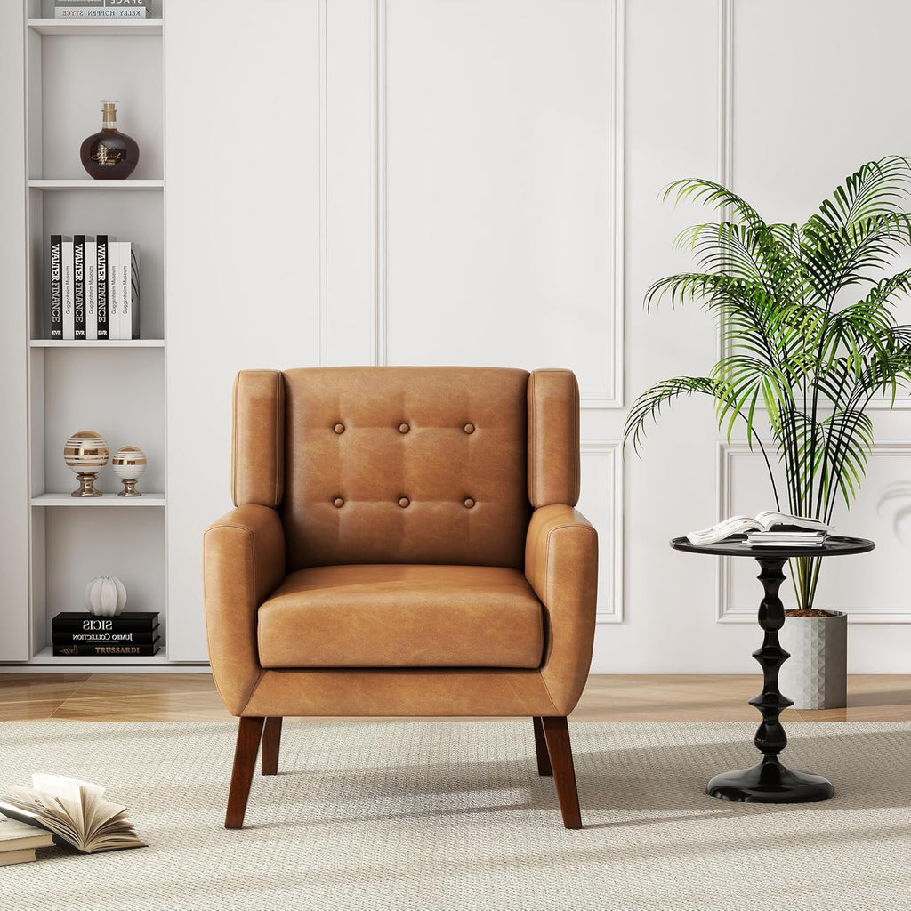 PU Leather Accent Chairs Set of 2, Upholstered Armchair, Brown