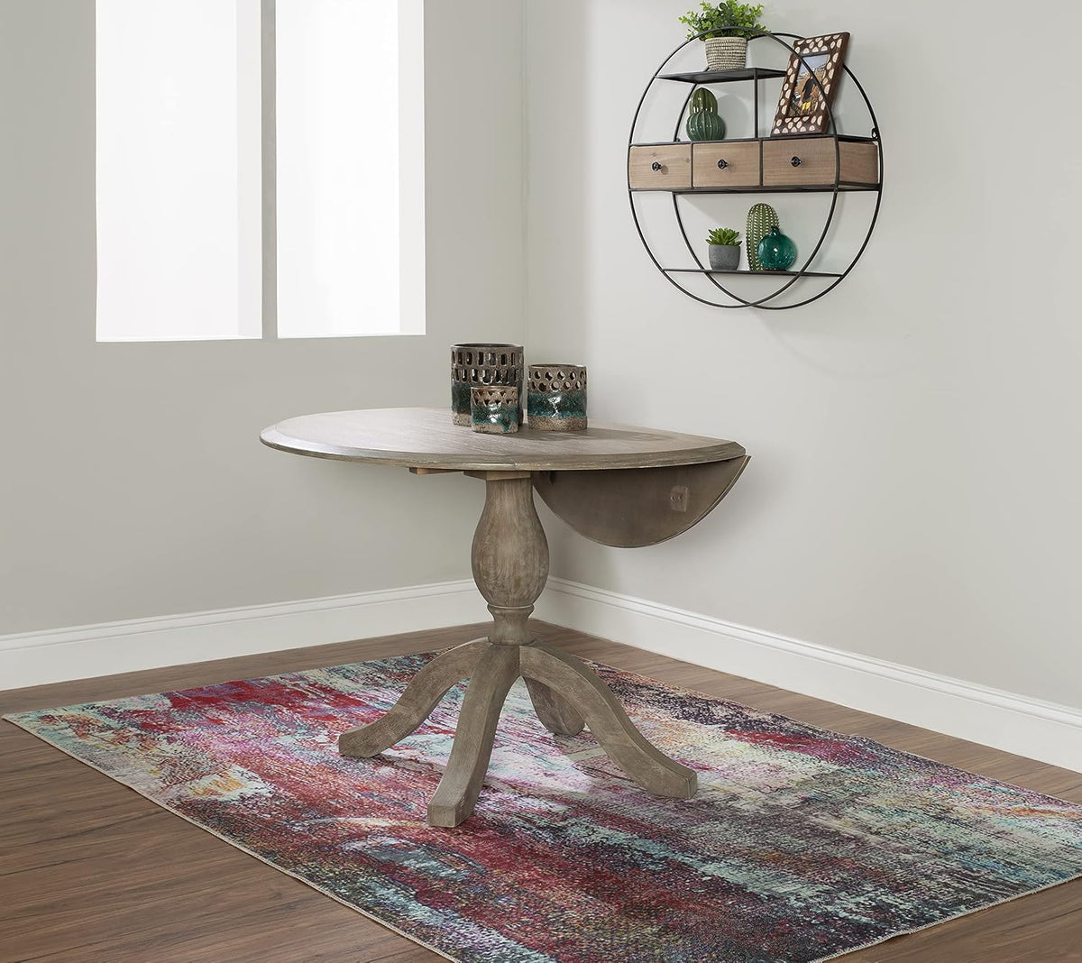 Linon Home Decor Mauro Antique Rustic Brown Drop Leaf Small Dining Table with Pedestal Base