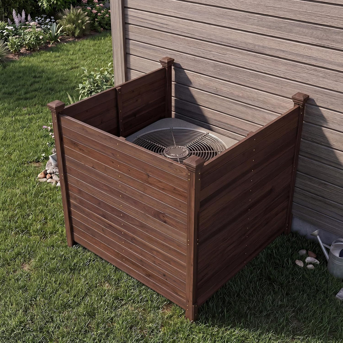 Giantex 3 Panels Wooden Privacy Fence with Stakes, 47" W x 45.5" H, Brown