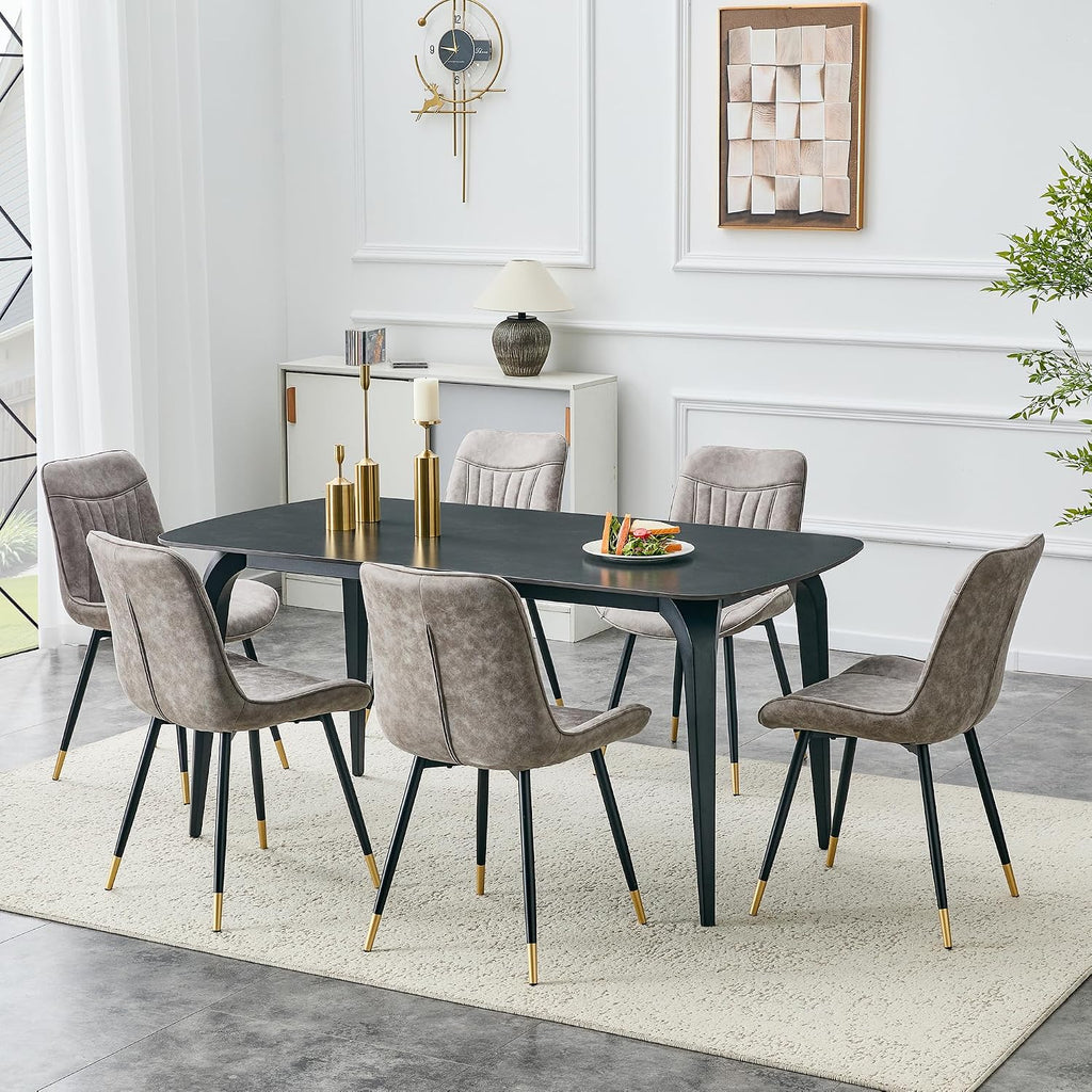 7 Piece Dining Table Set,63" Sintered Stone Table Set for 6,Rectangular Dining Table Set of 6 with Chair,Modern Dining Room Table Set for Kitchen,Office, Apartment