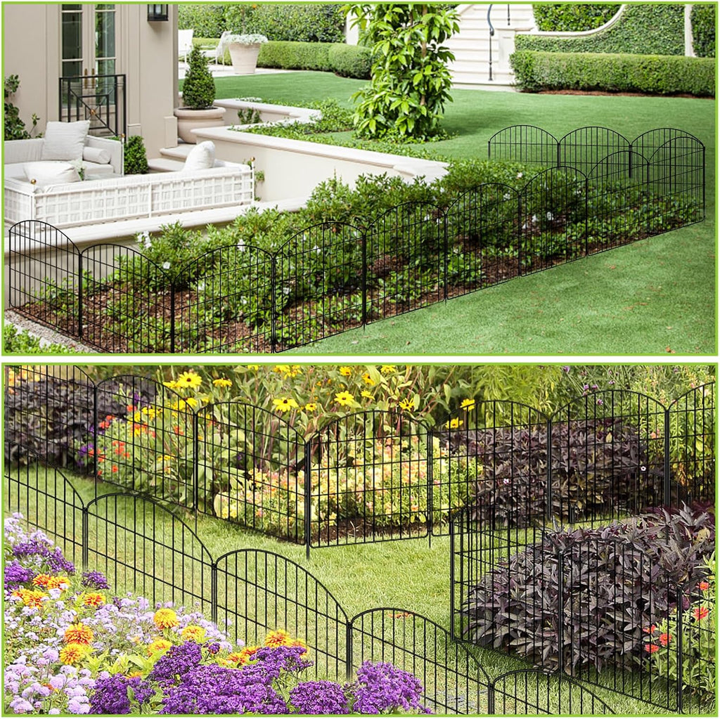 Garden No Dig Fence, 5 Panels + 1 Gate, 29.9in (H) x 11.4ft (L), Metal