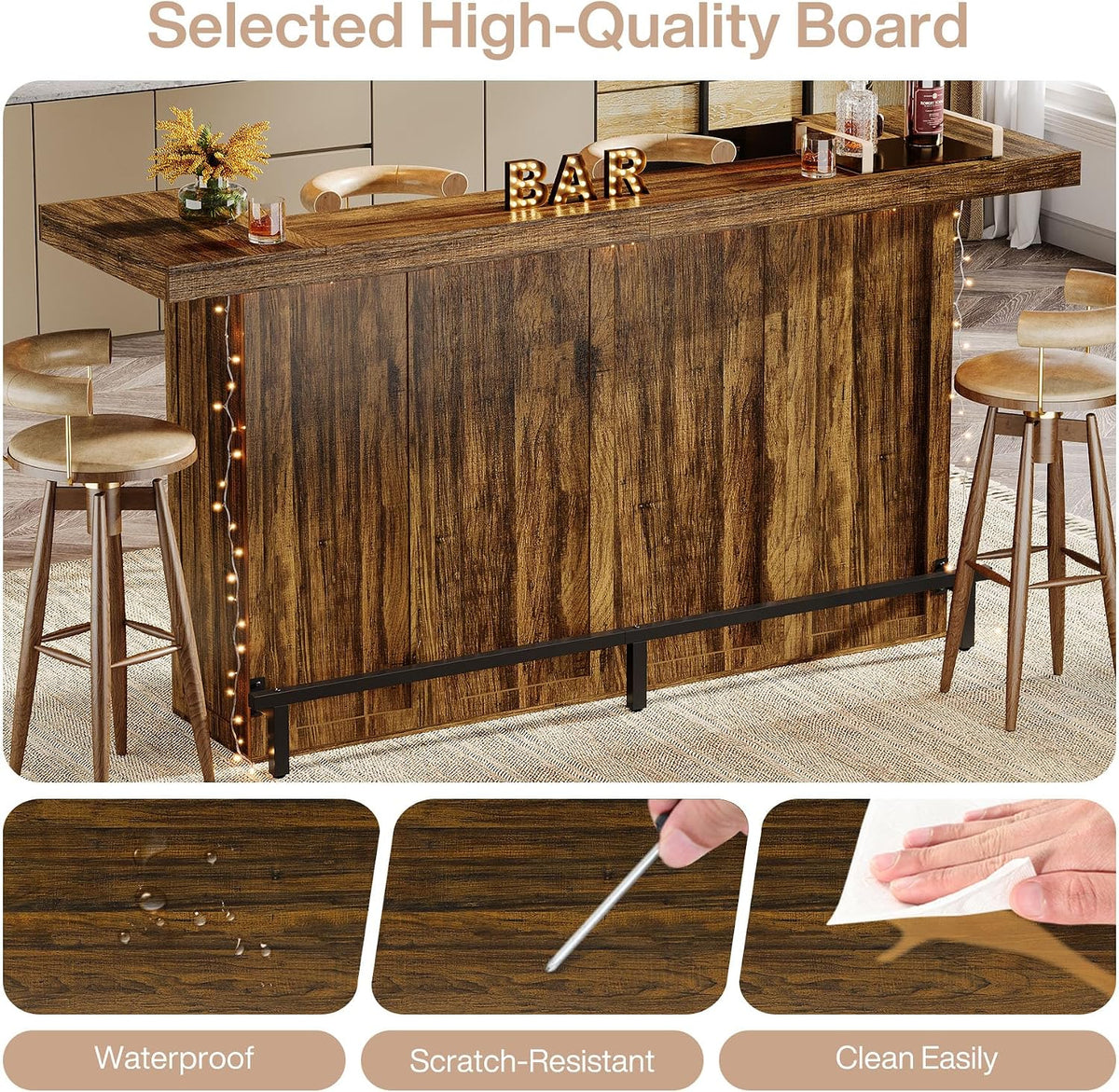 Tribesigns 70.9" Large Bar Table with Storage, Wooden Home Bar Unit