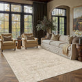PureCozy Washable Area Rug 8x10 Beige Distressed Netural Vintage Carpet