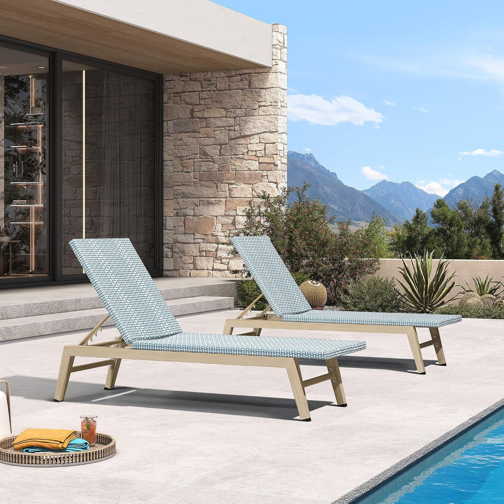 PURPLE LEAF Oversize Chaise Lounge Champagne Frame Set of 2, Pale Blue
