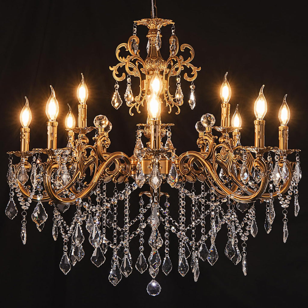 Wellmet Crystal Chandeliers 35.9" Vintage Antique Bronze Chandelier