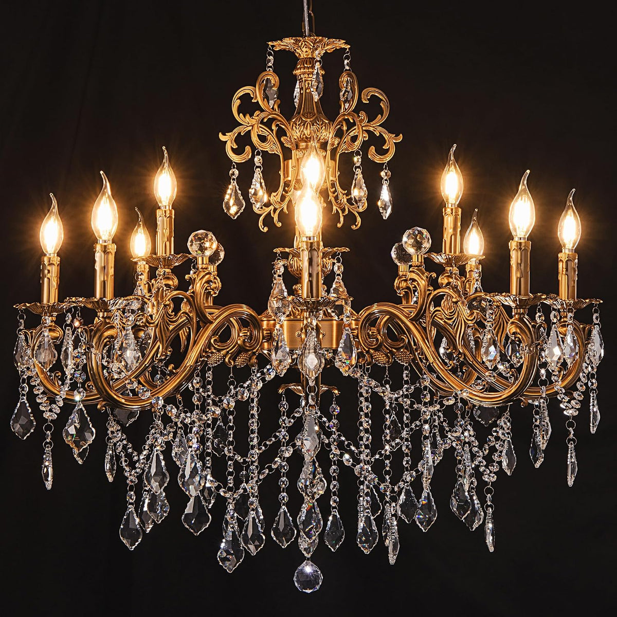 Wellmet Crystal Chandeliers 35.9" Vintage Antique Bronze Chandelier