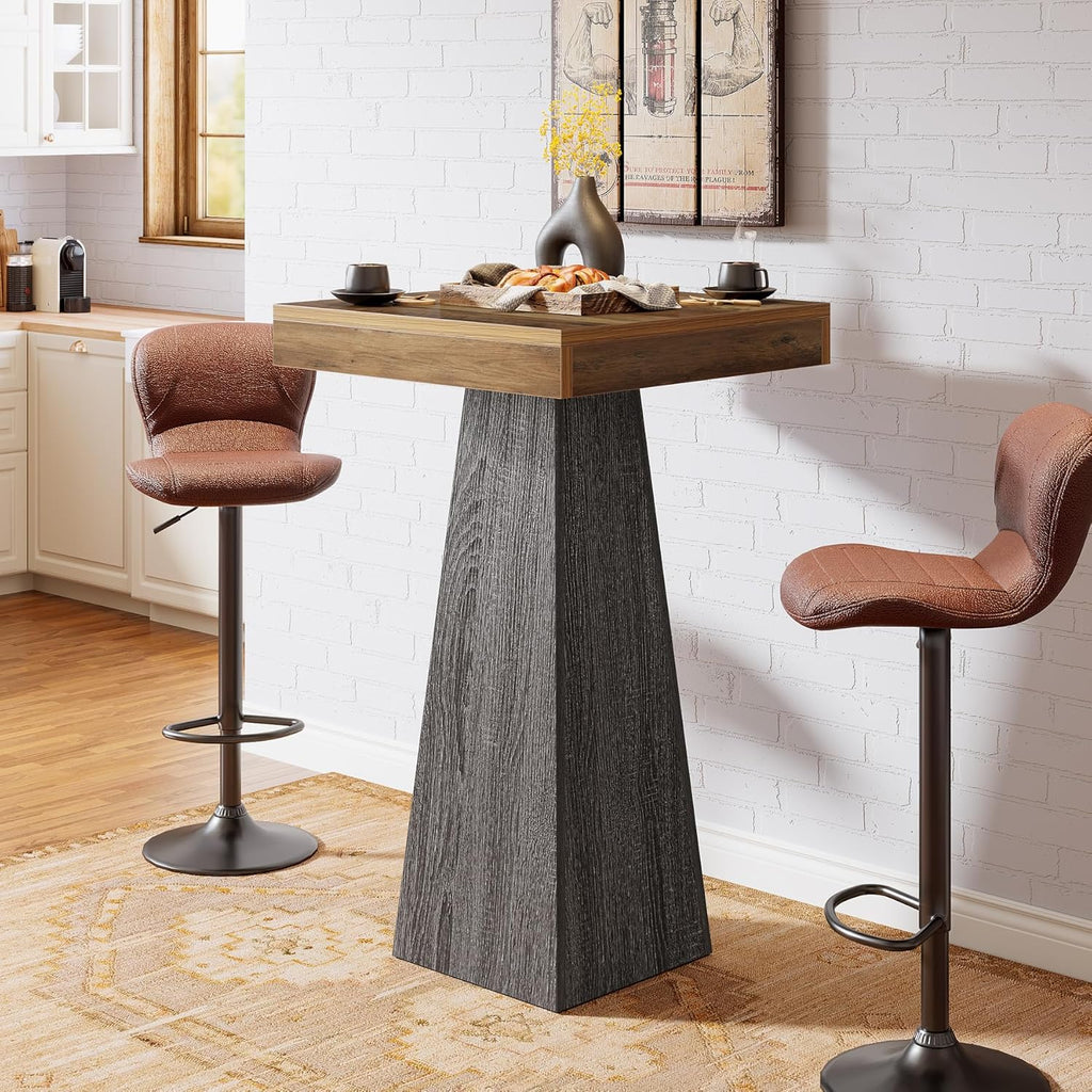 Tribesigns Bar Table, 39.96" High Pub Table for Small Space, Home Bar Small Square High Top Unit for Dining, Coffee, Cocktail, Living Room, Kitchen, Vintage Brown & Gray (Only Table)