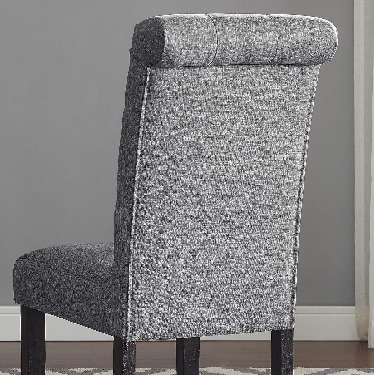 Roundhill Furniture Leviton Solid Wood Tufted Dining Chair, Set of 2, Gray